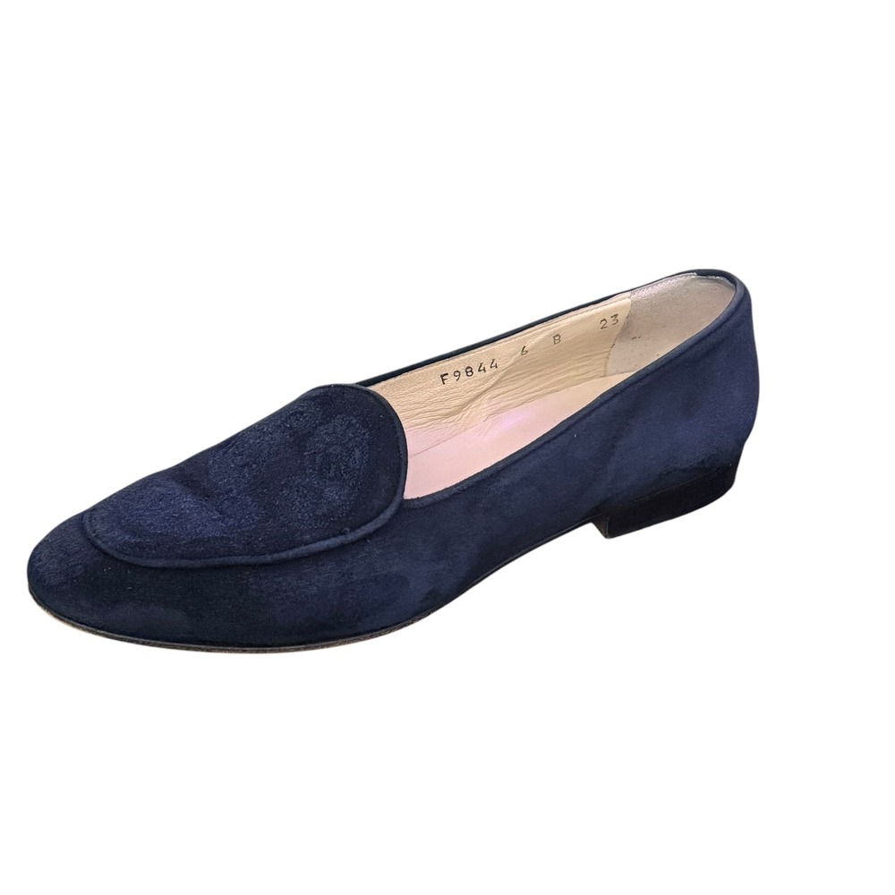 Cole Haan Blue Suede Leather Embroidered Loafers Size 6 B‎ Preppy Quiet Luxury